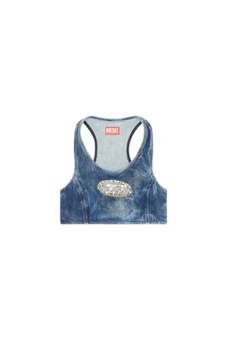 de-top-fse Top cropped din denim cu placă din cristal