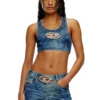 de-top-fse Top cropped din denim cu placă din cristal de-top-fse Top cropped din denim cu placă din cristal