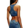 de-top-fse Top cropped din denim cu placă din cristal de-top-fse Top cropped din denim cu placă din cristal
