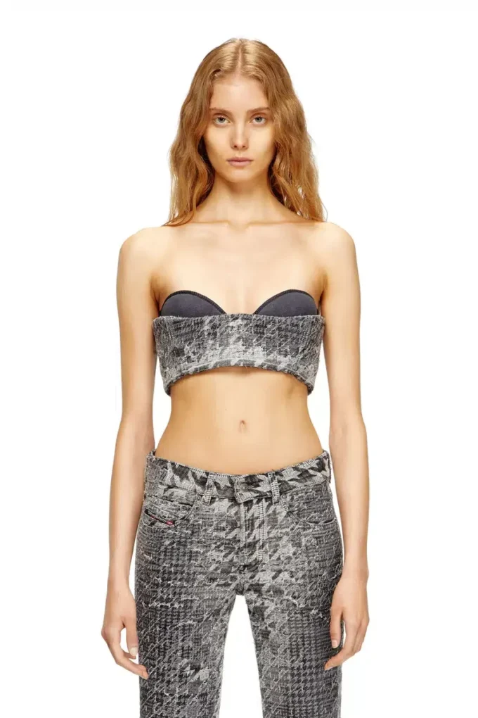 de-toppys-fsh Sutien tip bralette din denim jacquard Prince of Wales