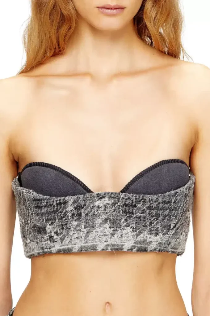 de-toppys-fsh Sutien tip bralette din denim jacquard Prince of Wales