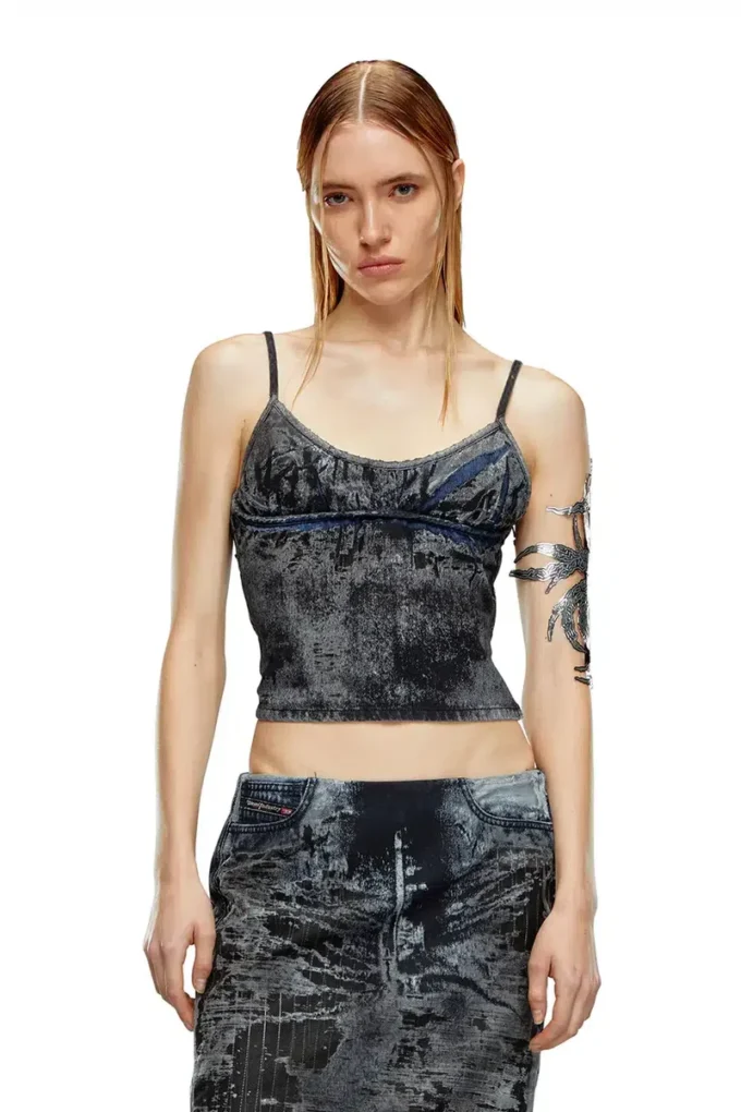 de-verni-fse Bluză din denim devoré cu dungi subțiri