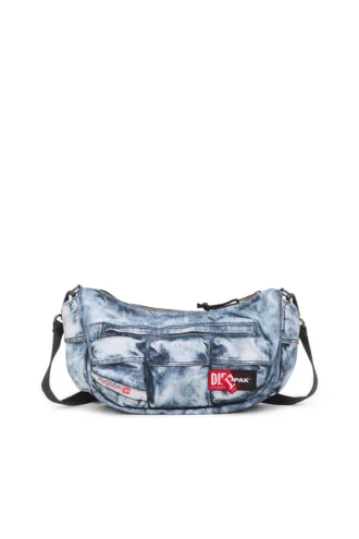 Geantă de umăr Diesel Geantă cu multiple buzunare din denim trompe l’oeil