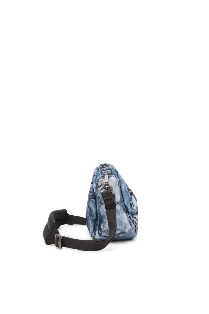 Geantă de umăr Diesel Geantă cu multiple buzunare din denim trompe l’oeil