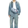 Geantă de umăr Diesel Geantă cu multiple buzunare din denim trompe l’oeil