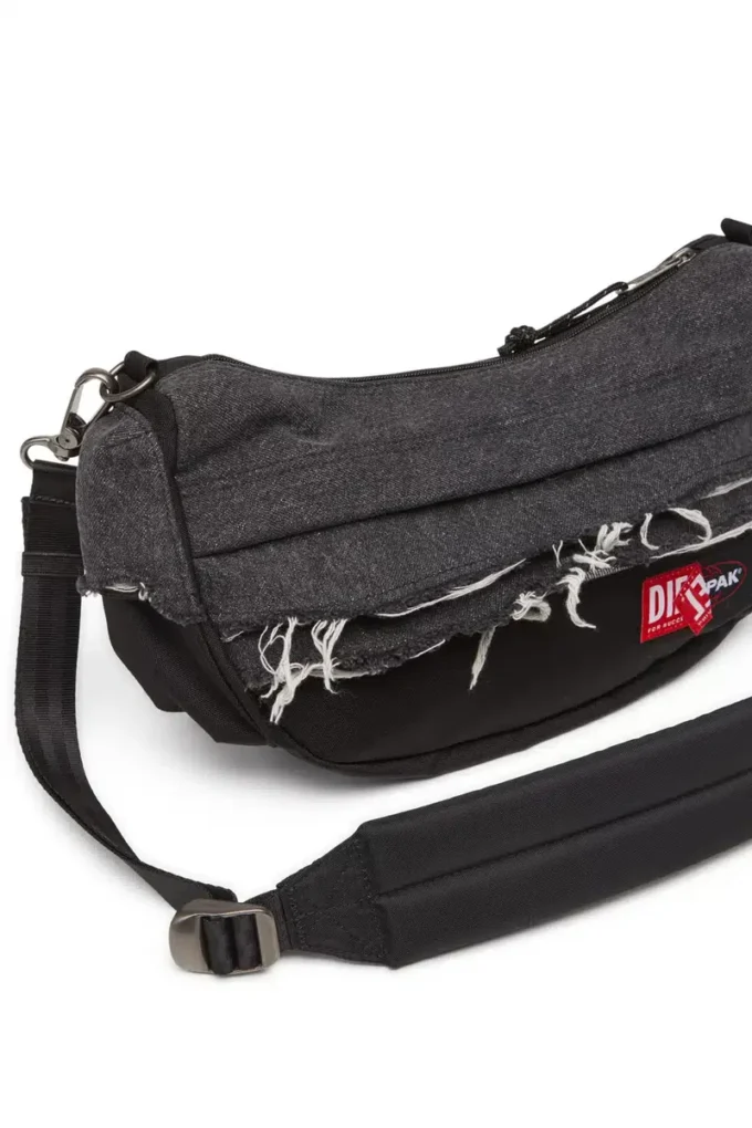 geantă de umăr Diesel Geantă de umăr din denim distrus și CORDURA®