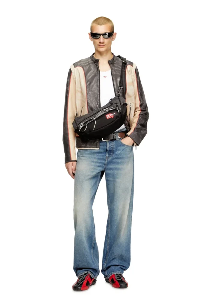 geantă de umăr Diesel Geantă de umăr din denim distrus și CORDURA®