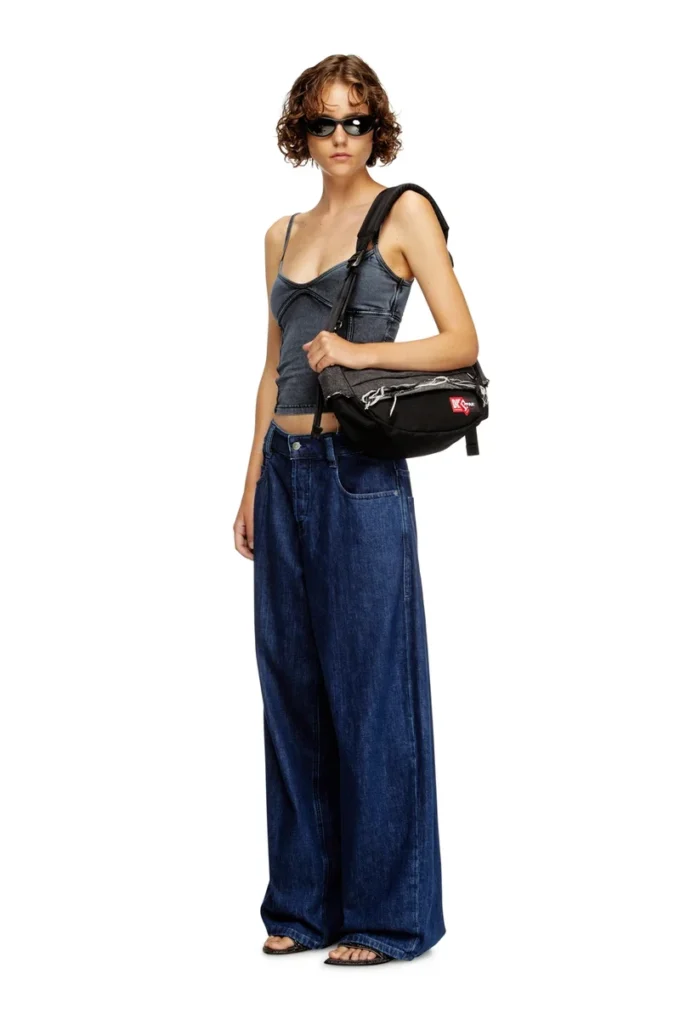 geantă de umăr Diesel Geantă de umăr din denim distrus și CORDURA®