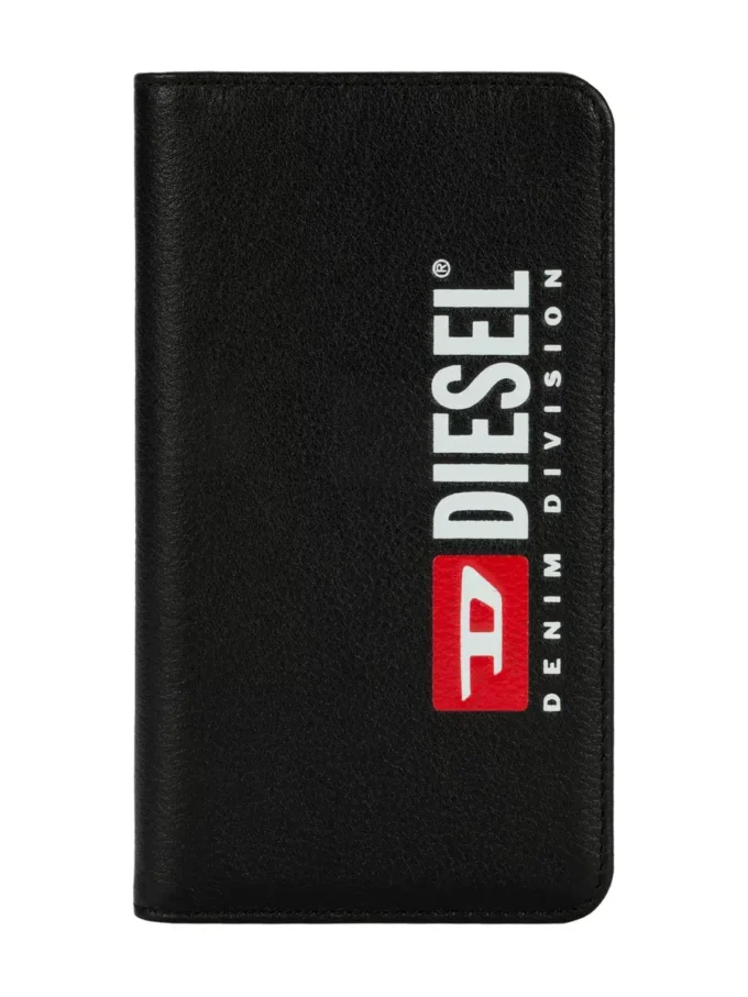 Husă Diesel 2-în-1 pentru iPhone XS și iPhone X Husă din piele neagră cu logo imprimat și în relief, iPhone XS și X