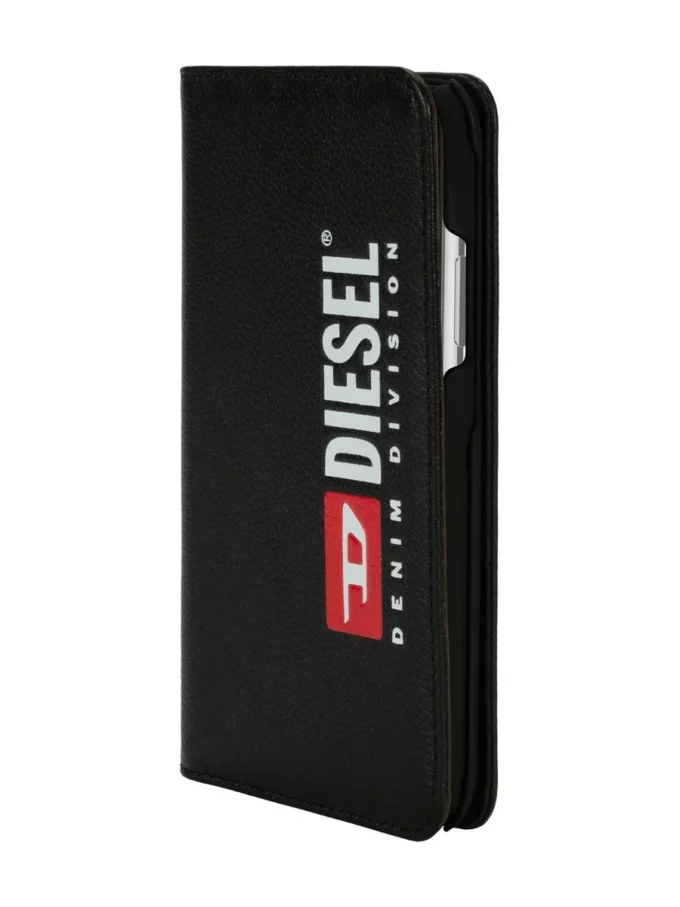 Husă Diesel 2-în-1 pentru iPhone XS și iPhone X Husă din piele neagră cu logo imprimat și în relief, iPhone XS și X