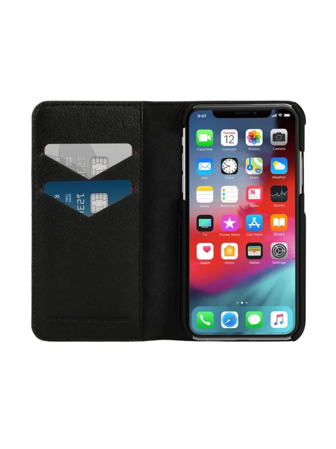 Husă Diesel 2-în-1 pentru iPhone XS și iPhone X Husă din piele neagră cu logo imprimat și în relief, iPhone XS și X
