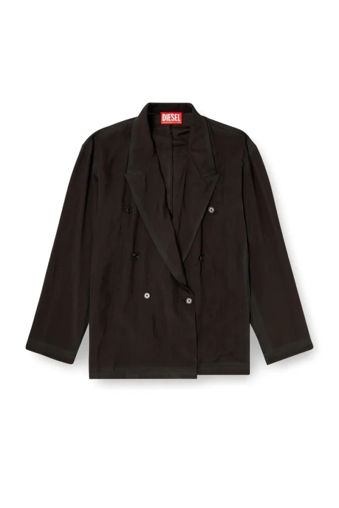 j-keysery Blazer cu două rânduri de nasturi din material șifonat j-keysery Blazer cu două rânduri de nasturi din material șifonat