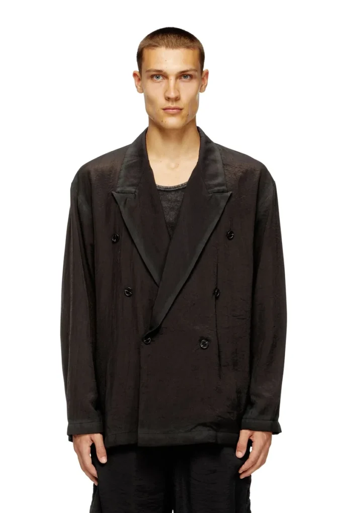j-keysery Blazer cu două rânduri de nasturi din material șifonat j-keysery Blazer cu două rânduri de nasturi din material șifonat