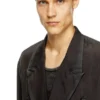 j-keysery Blazer cu două rânduri de nasturi din material șifonat j-keysery Blazer cu două rânduri de nasturi din material șifonat