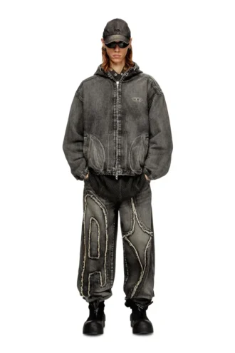 Jacheta cu glugă thugjack din denim decolorat Jacheta cu glugă thugjack din denim decolorat