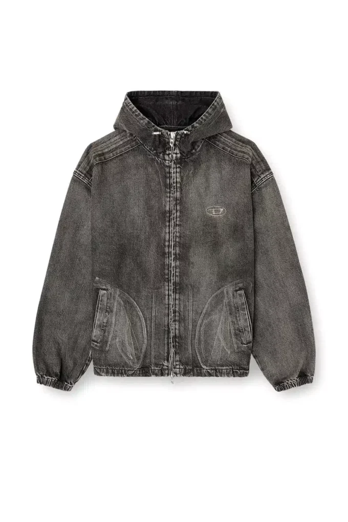Jacheta cu glugă thugjack din denim decolorat Jacheta cu glugă thugjack din denim decolorat