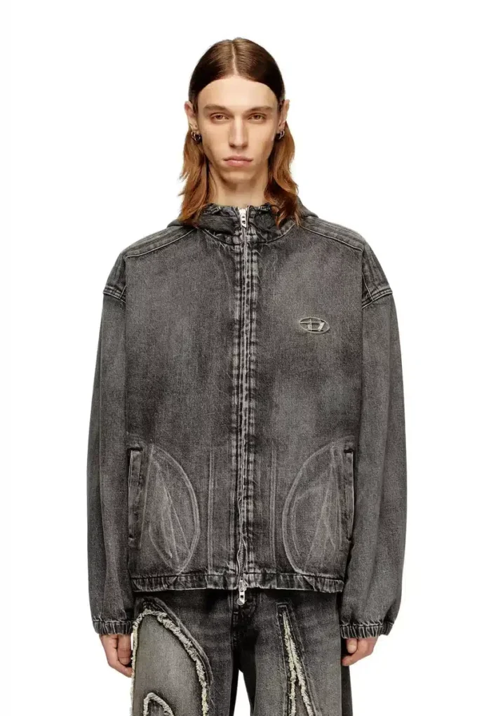 Jacheta cu glugă thugjack din denim decolorat Jacheta cu glugă thugjack din denim decolorat