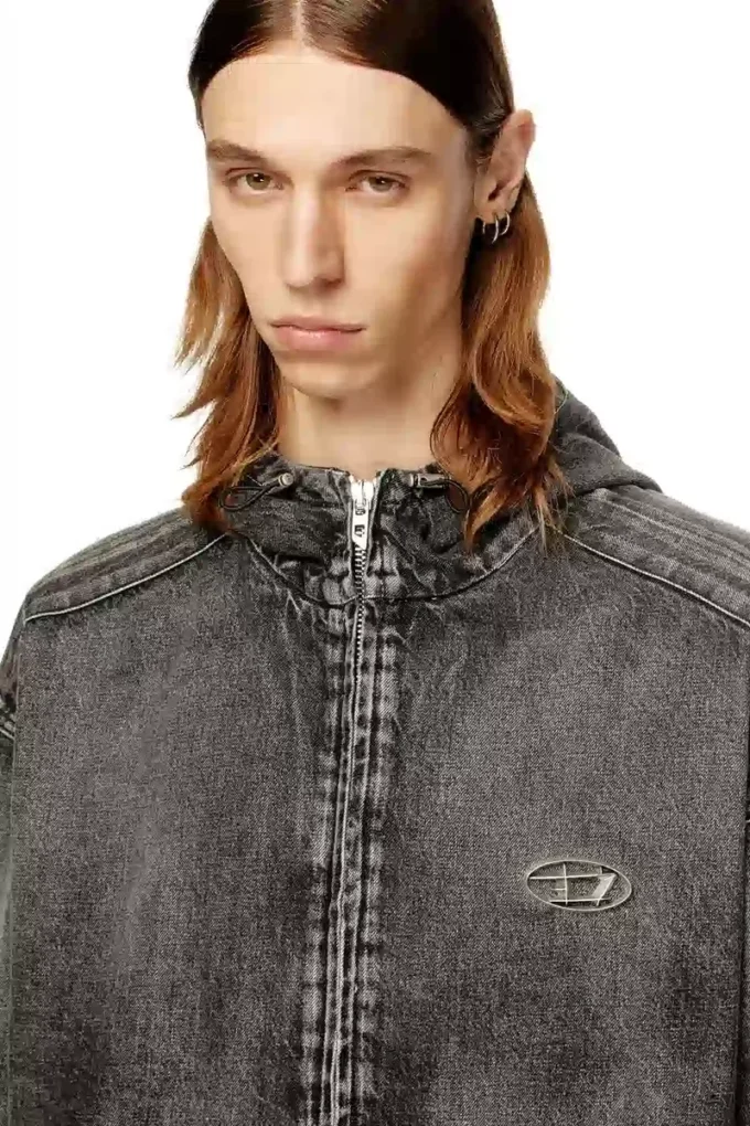 Jacheta cu glugă thugjack din denim decolorat Jacheta cu glugă thugjack din denim decolorat