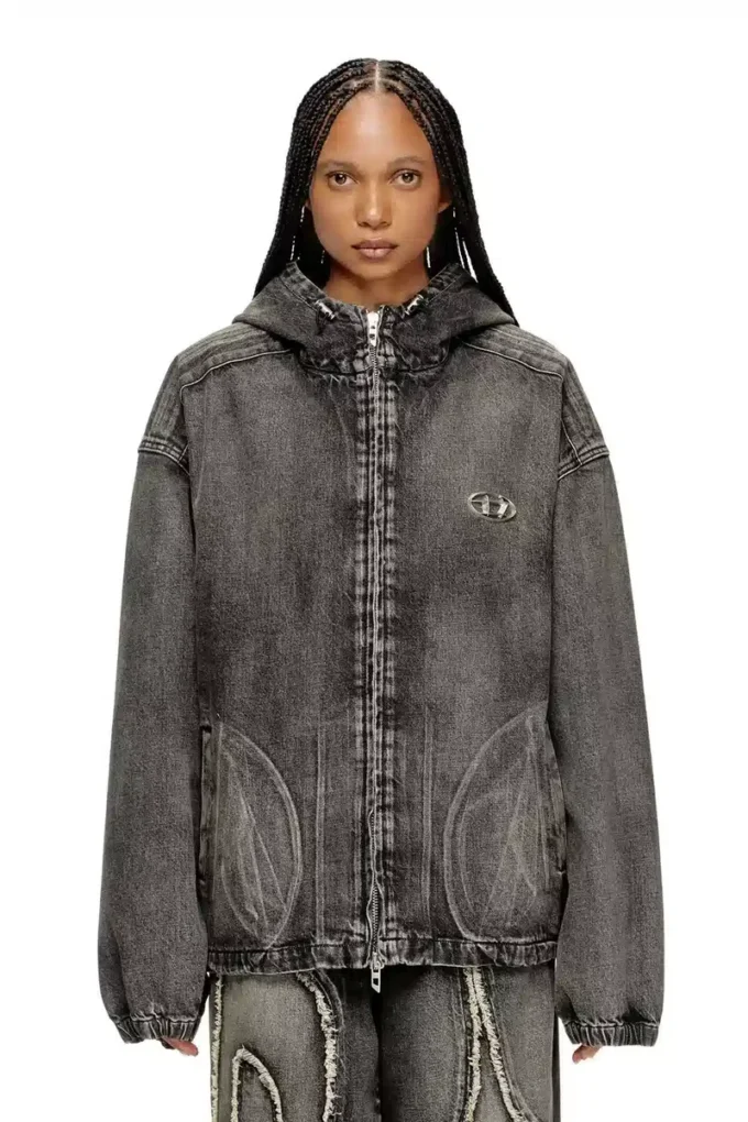 Jacheta cu glugă thugjack din denim decolorat Jacheta cu glugă thugjack din denim decolorat