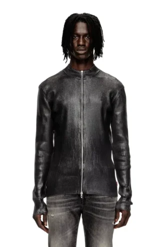 k-dargy-d Cardigan cu fermoar din fire denim cu efect lucios