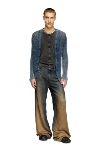k-redram Cardigan tricotat din plasă din fire denim