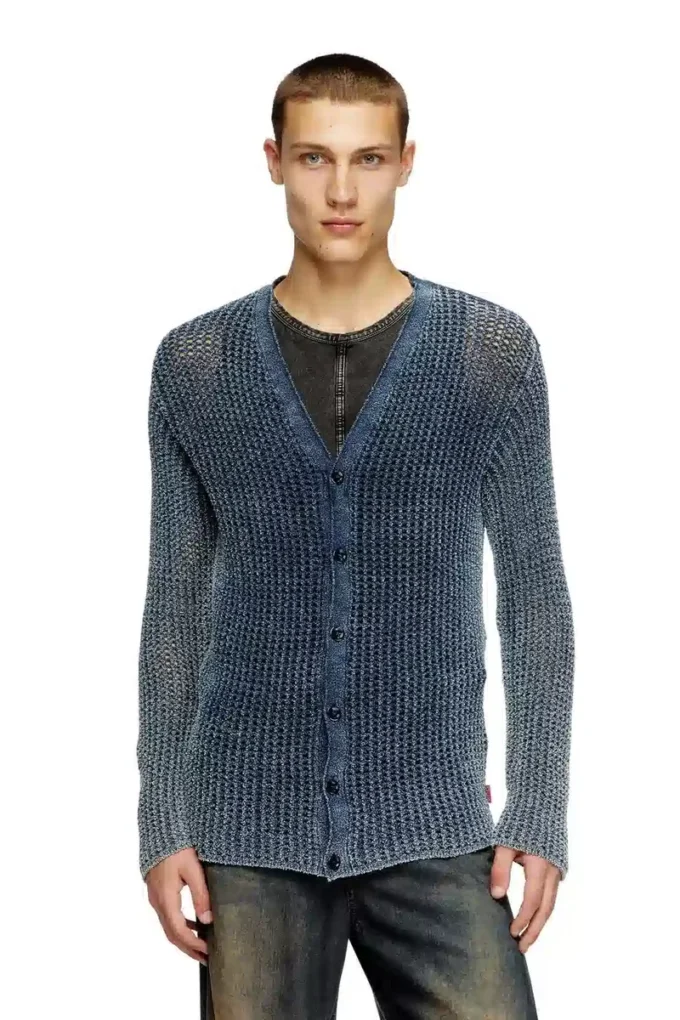 k-redram Cardigan tricotat din plasă din fire denim k-redram Cardigan tricotat din plasă din fire denim
