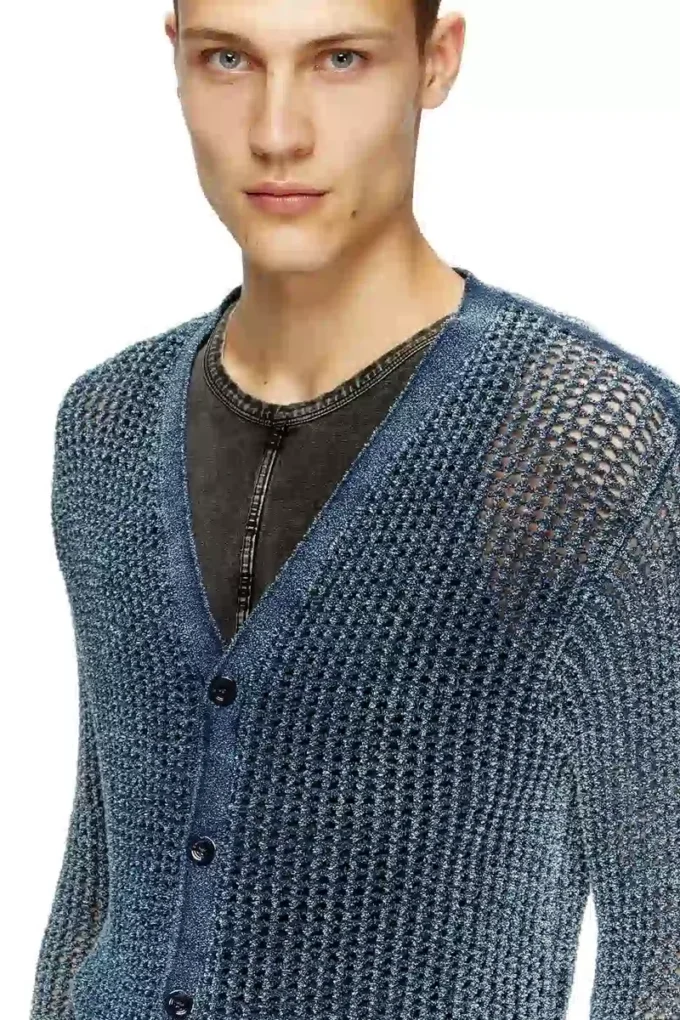 k-redram Cardigan tricotat din plasă din fire denim k-redram Cardigan tricotat din plasă din fire denim