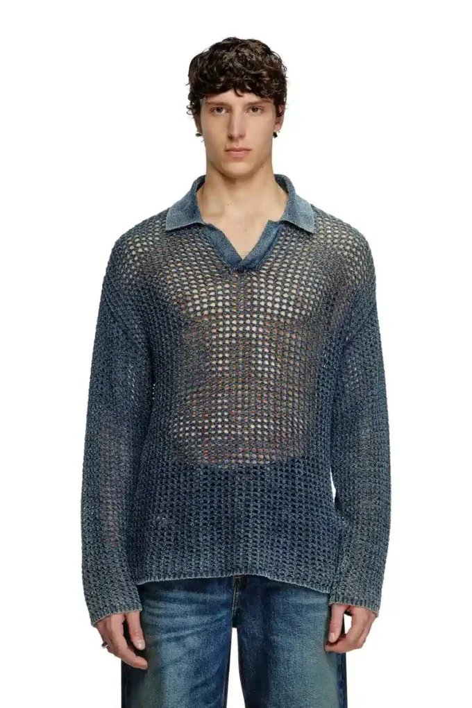 k-squared Pulover polo din tricot deschis, din fire denim
