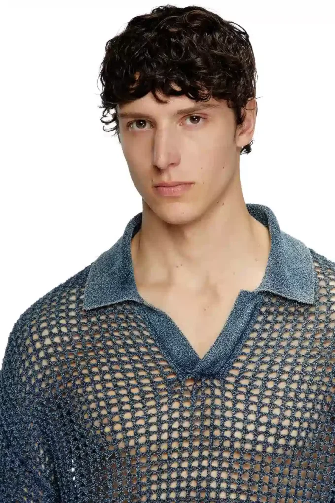 k-squared Pulover polo din tricot deschis, din fire denim