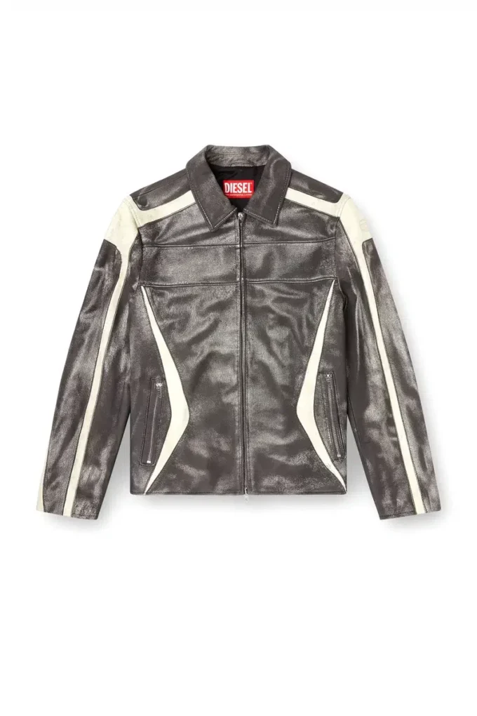 l-amar-enbi Jachetă din piele cu imprimeu biker l-amar-enbi Jachetă din piele cu imprimeu biker