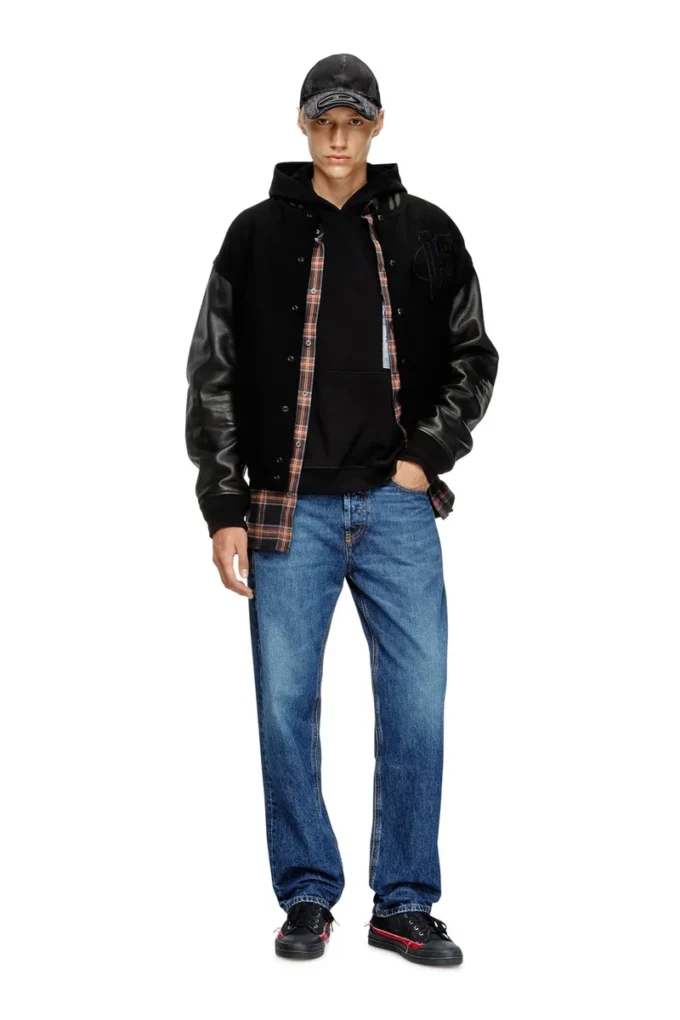 l-nyman Jachetă bomber Varsity din bumbac și piele l-nyman Jachetă bomber Varsity din bumbac și piele