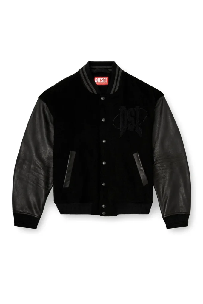 l-nyman Jachetă bomber Varsity din bumbac și piele l-nyman Jachetă bomber Varsity din bumbac și piele