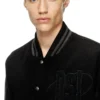l-nyman Jachetă bomber Varsity din bumbac și piele l-nyman Jachetă bomber Varsity din bumbac și piele