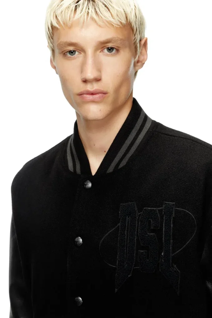 l-nyman Jachetă bomber Varsity din bumbac și piele l-nyman Jachetă bomber Varsity din bumbac și piele
