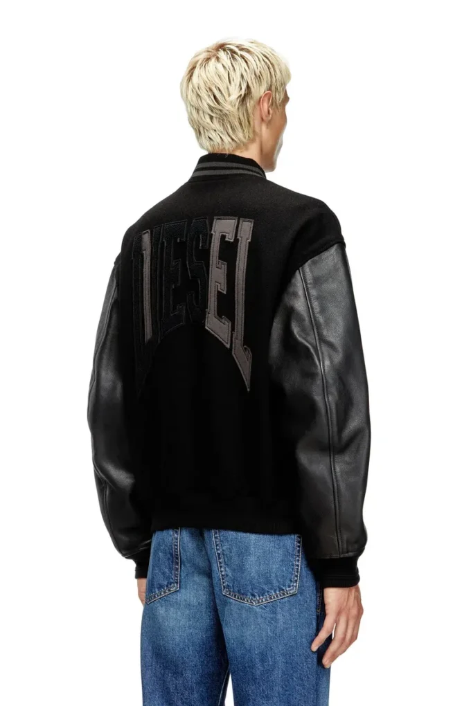l-nyman Jachetă bomber Varsity din bumbac și piele l-nyman Jachetă bomber Varsity din bumbac și piele