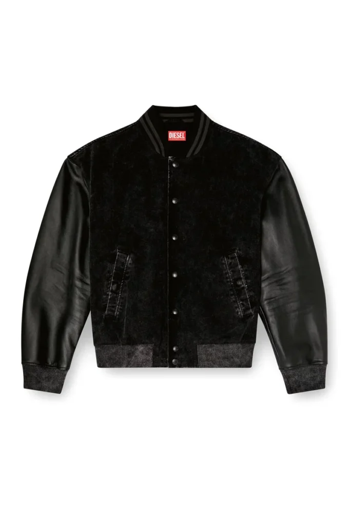 l-nyn Jachetă bomber din denim și piele l-nyn Jachetă bomber din denim și piele
