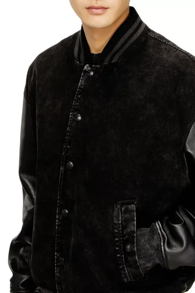 l-nyn Jachetă bomber din denim și piele l-nyn Jachetă bomber din denim și piele