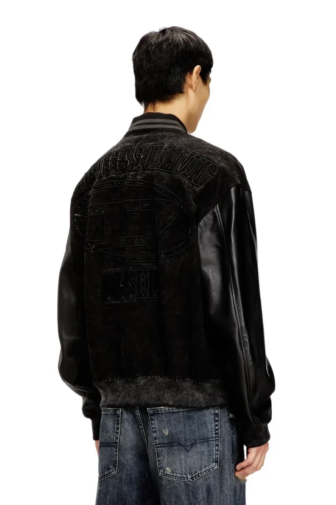 l-nyn Jachetă bomber din denim și piele l-nyn Jachetă bomber din denim și piele