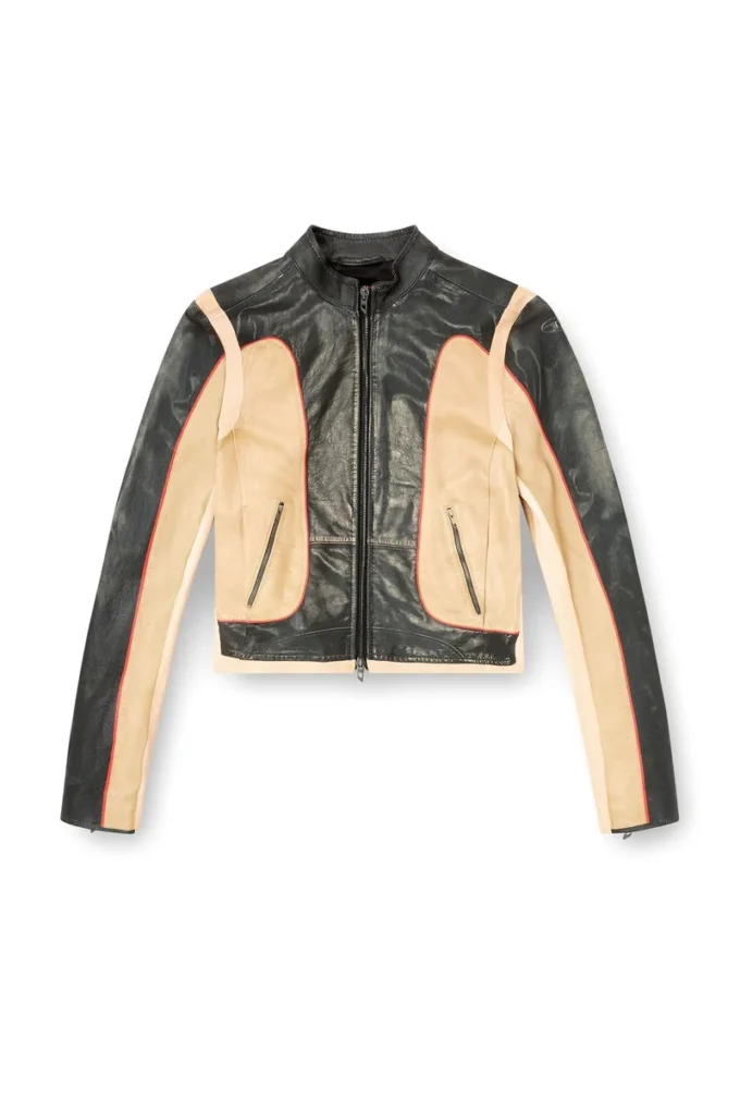 l-oonie Jacheta de motociclist din piele cu efect trompe l’oeil l-oonie Jacheta de motociclist din piele cu efect trompe l’oeil