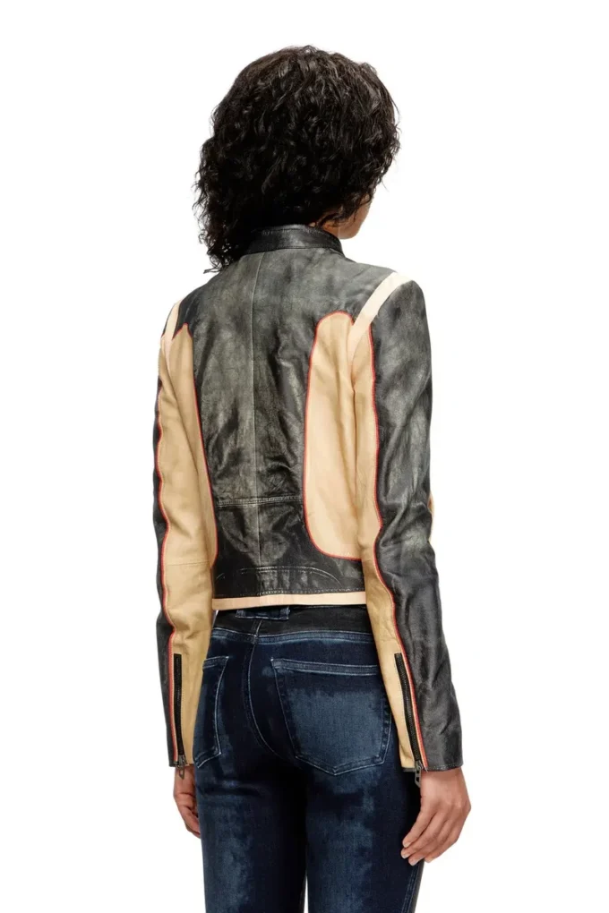 l-oonie Jacheta de motociclist din piele cu efect trompe l’oeil l-oonie Jacheta de motociclist din piele cu efect trompe l’oeil