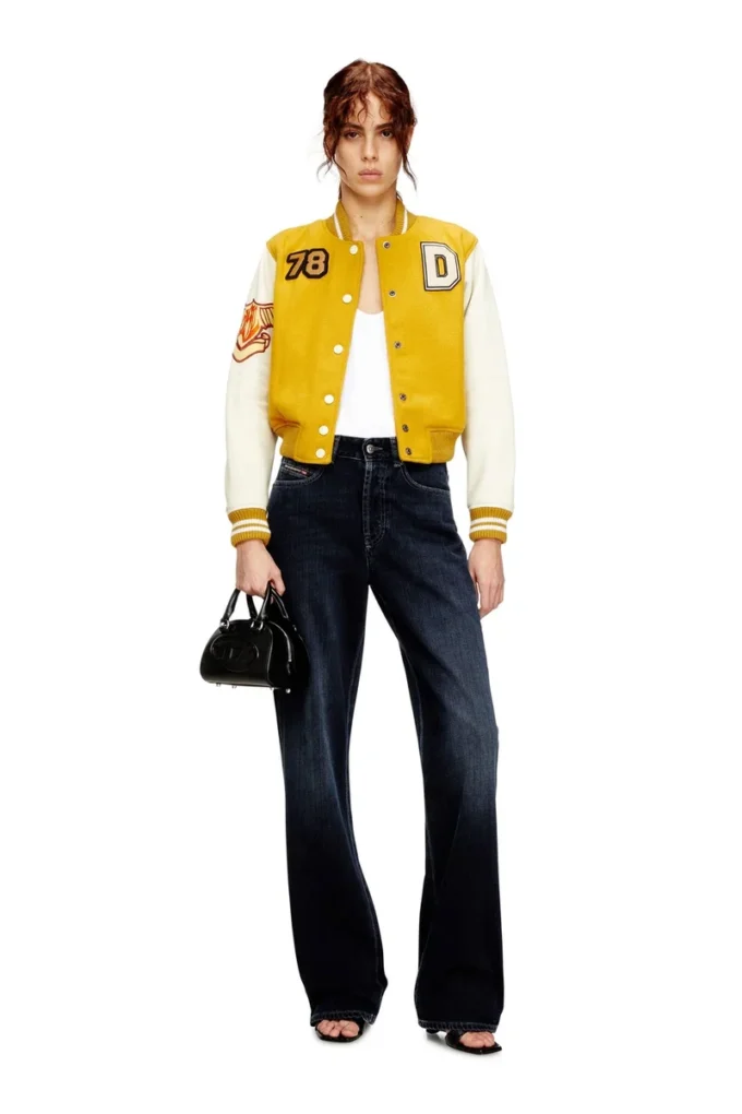 l-real-cp Jachetă cropped varsity din lână și piele l-real-cp Jachetă cropped varsity din lână și piele