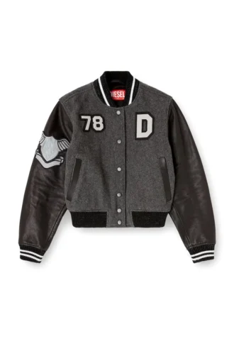 l-real-cp Jachetă cropped varsity din lână și piele l-real-cp Jachetă cropped varsity din lână și piele