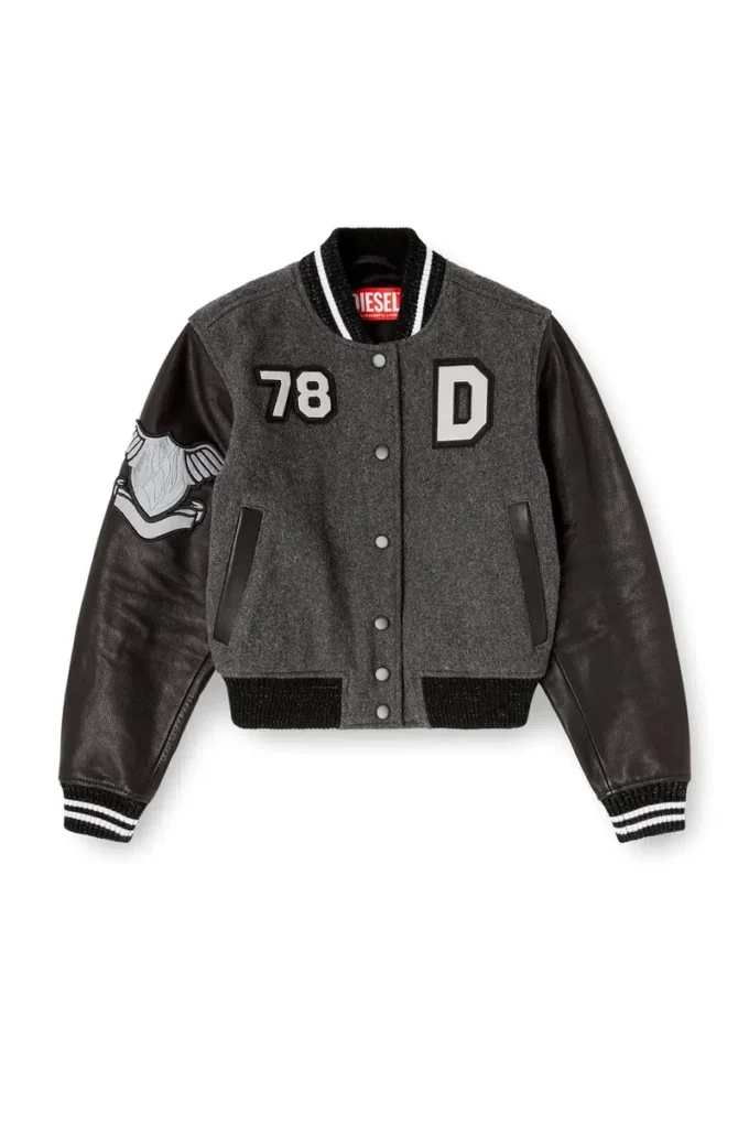 l-real-cp Jachetă cropped varsity din lână și piele l-real-cp Jachetă cropped varsity din lână și piele