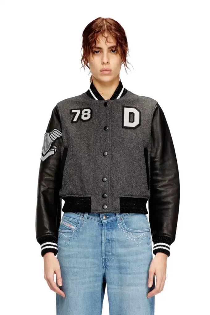 l-real-cp Jachetă cropped varsity din lână și piele l-real-cp Jachetă cropped varsity din lână și piele