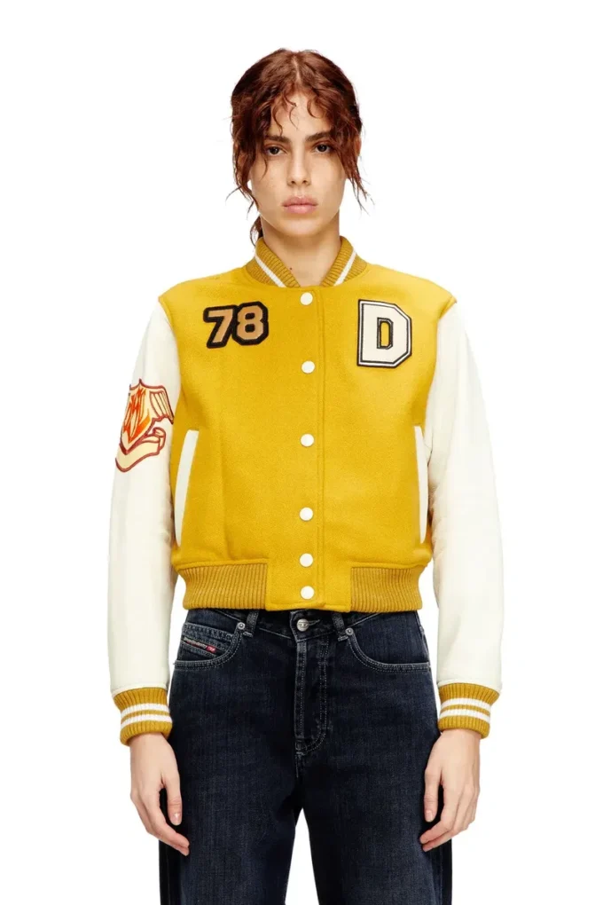 l-real-cp Jachetă cropped varsity din lână și piele l-real-cp Jachetă cropped varsity din lână și piele