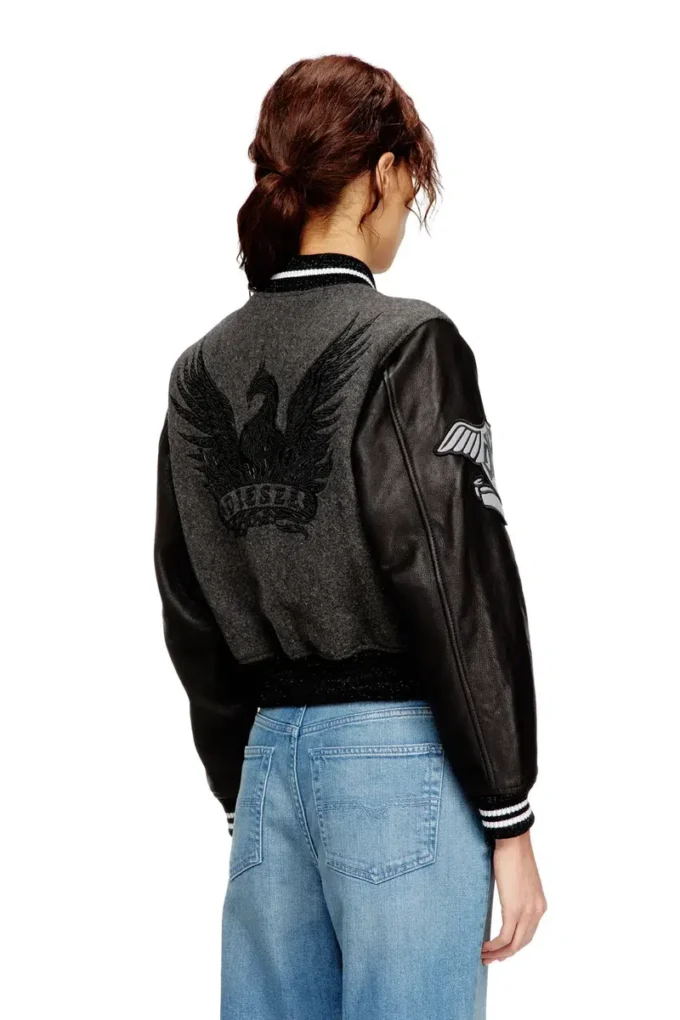 l-real-cp Jachetă cropped varsity din lână și piele l-real-cp Jachetă cropped varsity din lână și piele