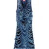 m-bianca Rochie scurtă din tricot indigo distrus m-bianca Rochie scurtă din tricot indigo distrus