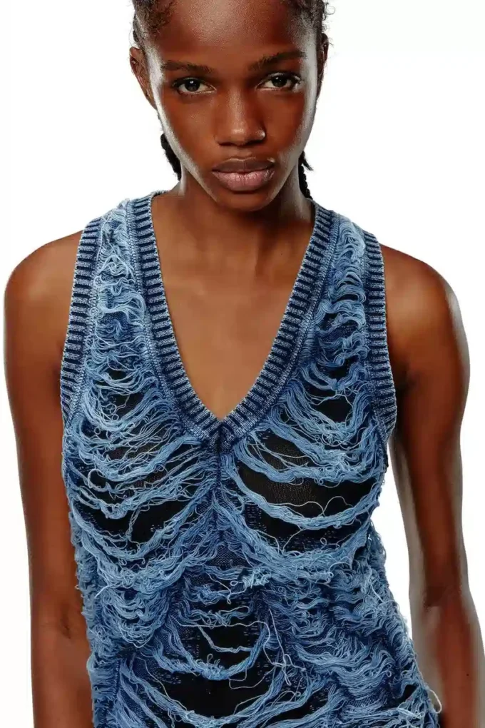 m-bianca Rochie scurtă din tricot indigo distrus m-bianca Rochie scurtă din tricot indigo distrus