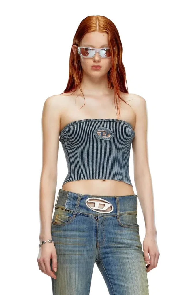 m-clarksvillex-c Top tubular din tricot cu nervuri, cu logo oval D