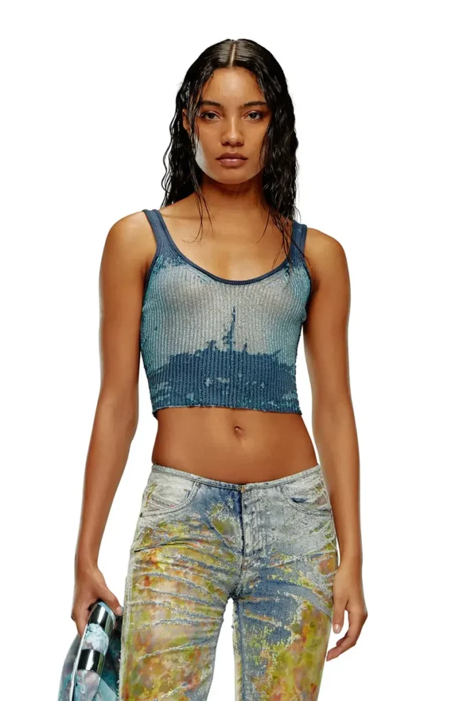 m-deidrina Top scurt din tricot metalic devoré m-deidrina Top scurt din tricot metalic devoré